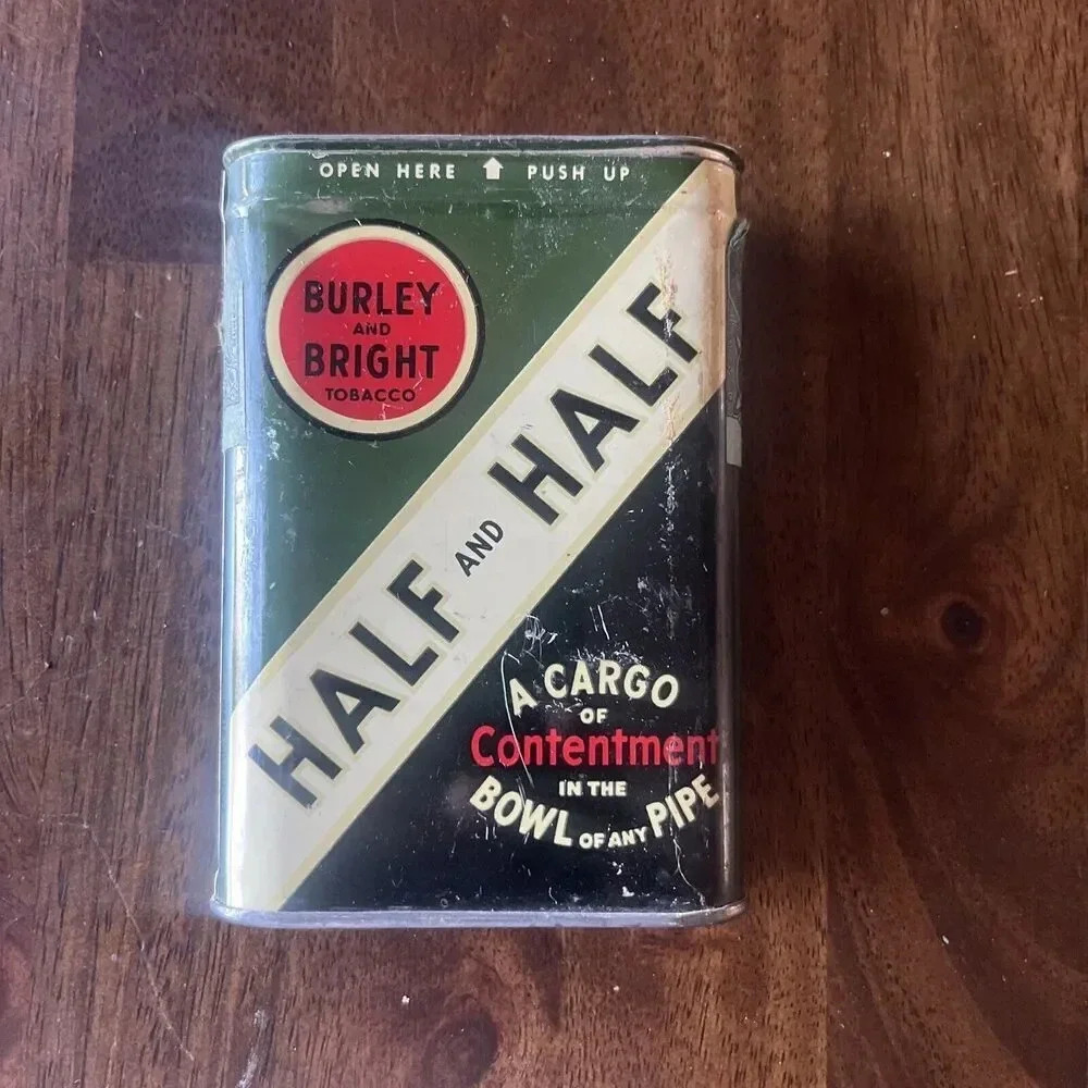 VINTAGE BURLEY & BRIGHT HALF AND  HALF A Cargo Of Contentment TOBACCO TIN